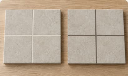 Échantillons de carrelage effet pierre avec joints clairs et foncés